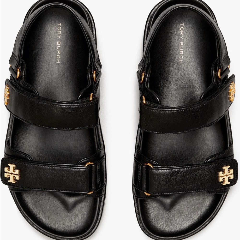 Tory Burch Black Sandals with Gold Accents